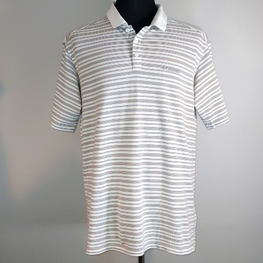 Columbia White Grey Striped Men's Polo Shirt Size XL
